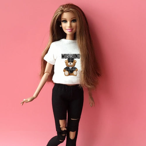 2PCS  blyth doll clothing 1/6 doll T-shirt + pants for pullip doll blyth jean outfit clothes set for barbie doll 1/6 accessories