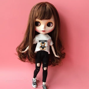 2PCS  blyth doll clothing 1/6 doll T-shirt + pants for pullip doll blyth jean outfit clothes set for barbie doll 1/6 accessories