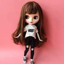 Load image into Gallery viewer, 2PCS  blyth doll clothing 1/6 doll T-shirt + pants for pullip doll blyth jean outfit clothes set for barbie doll 1/6 accessories