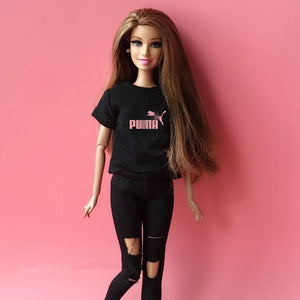 2PCS  blyth doll clothing 1/6 doll T-shirt + pants for pullip doll blyth jean outfit clothes set for barbie doll 1/6 accessories