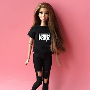 2PCS  blyth doll clothing 1/6 doll T-shirt + pants for pullip doll blyth jean outfit clothes set for barbie doll 1/6 accessories