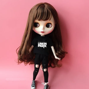 2PCS  blyth doll clothing 1/6 doll T-shirt + pants for pullip doll blyth jean outfit clothes set for barbie doll 1/6 accessories