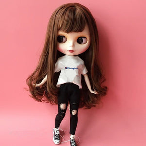 2PCS  blyth doll clothing 1/6 doll T-shirt + pants for pullip doll blyth jean outfit clothes set for barbie doll 1/6 accessories