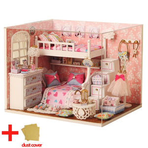 Doll House Furniture DIY Miniature Model Dust Cover 3D Wooden Dollhouse Christmas Gifts Toys For Children Kitten Diary H013 #E