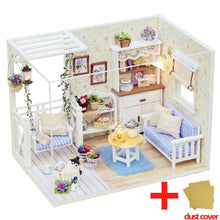 Load image into Gallery viewer, Doll House Furniture DIY Miniature Model Dust Cover 3D Wooden Dollhouse Christmas Gifts Toys For Children Kitten Diary H013 #E