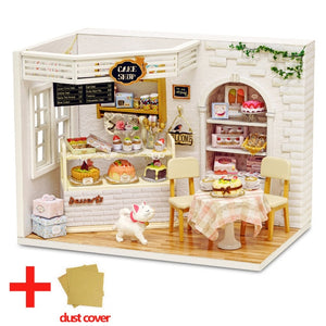Doll House Furniture DIY Miniature Model Dust Cover 3D Wooden Dollhouse Christmas Gifts Toys For Children Kitten Diary H013 #E