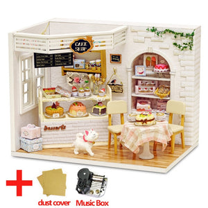 Doll House Furniture DIY Miniature Model Dust Cover 3D Wooden Dollhouse Christmas Gifts Toys For Children Kitten Diary H013 #E