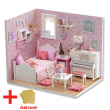 Load image into Gallery viewer, Doll House Furniture DIY Miniature Model Dust Cover 3D Wooden Dollhouse Christmas Gifts Toys For Children Kitten Diary H013 #E
