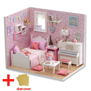 Doll House Furniture DIY Miniature Model Dust Cover 3D Wooden Dollhouse Christmas Gifts Toys For Children Kitten Diary H013 #E
