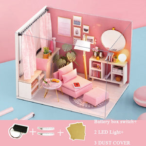 Doll House Furniture DIY Miniature Model Dust Cover 3D Wooden Dollhouse Christmas Gifts Toys For Children Kitten Diary H013 #E