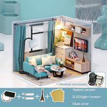 Load image into Gallery viewer, Doll House Furniture DIY Miniature Model Dust Cover 3D Wooden Dollhouse Christmas Gifts Toys For Children Kitten Diary H013 #E