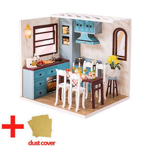 Doll House Furniture DIY Miniature Model Dust Cover 3D Wooden Dollhouse Christmas Gifts Toys For Children Kitten Diary H013 #E