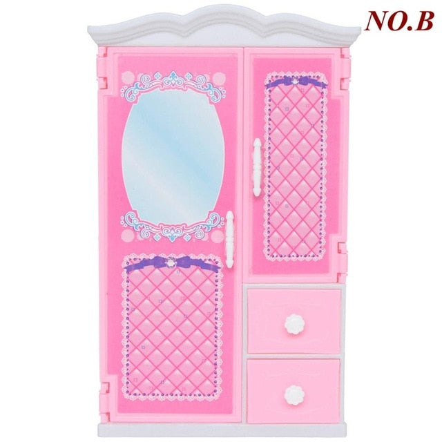 1 Pcs High Quality Doll Wardrobe for Barbie Doll Pink White DIY Furniture Dress Clothes Doll Accessories Playhouse Kids Toy